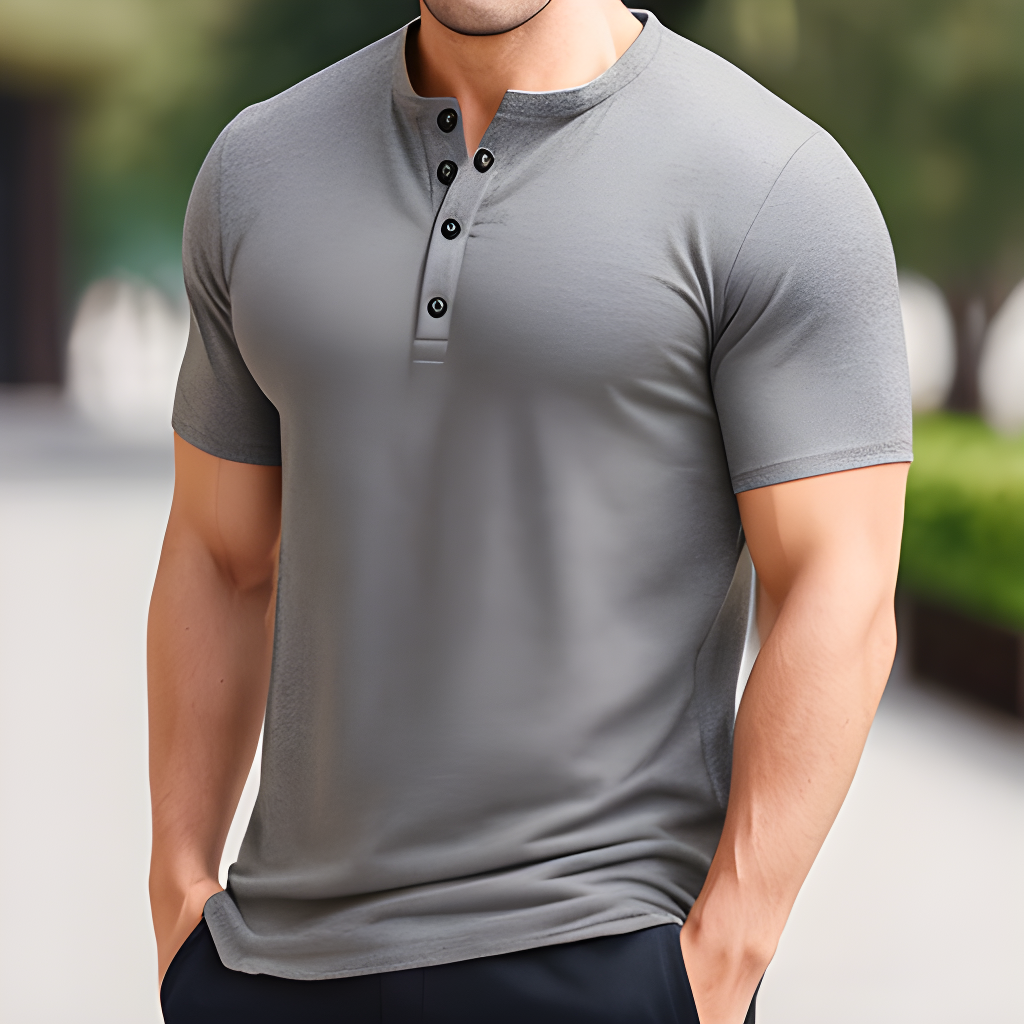 Classic Comfort- Men's Henley Grey T-Shirt