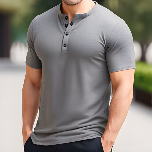 Classic Comfort- Men's Henley Grey T-Shirt